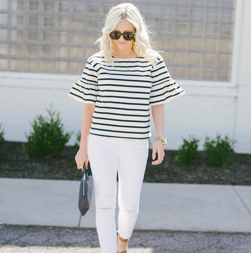 J.Crew Ruffle Sleeve Striped Top